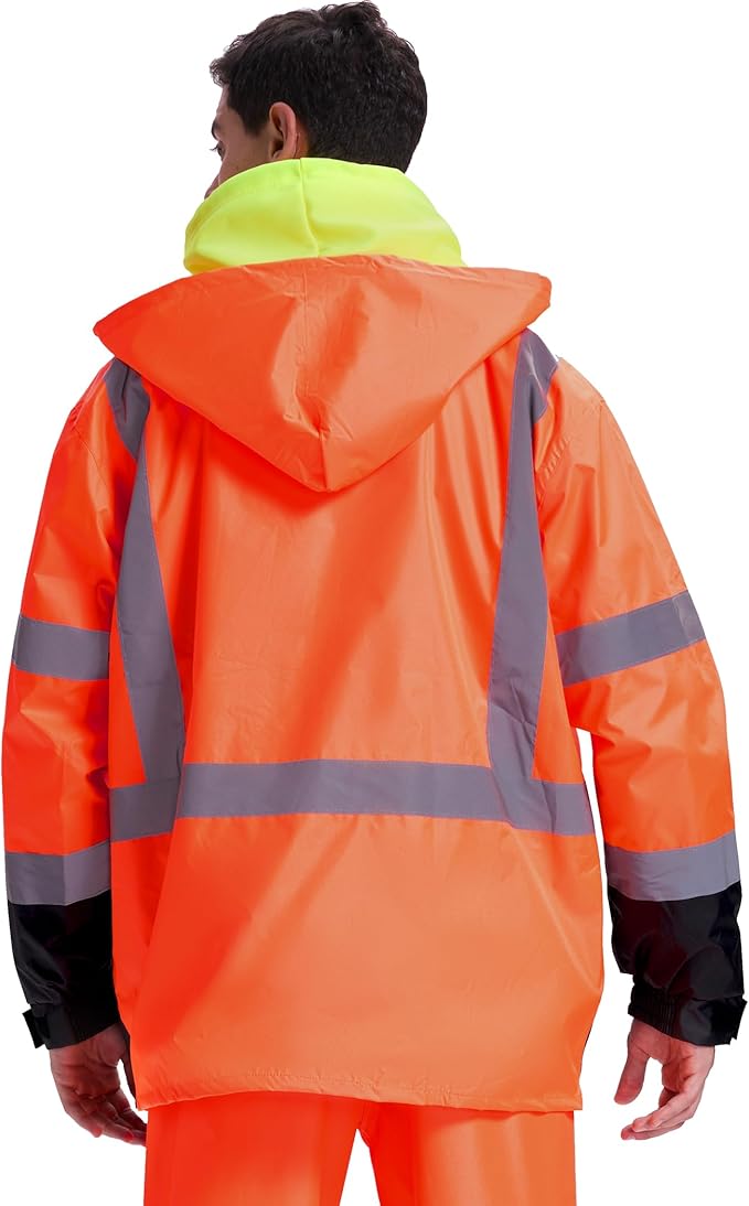 SRsafety High Visibility Rain Gear, Class 3 High Visibility Work Rain Gear for Men, Construction Rain Suits