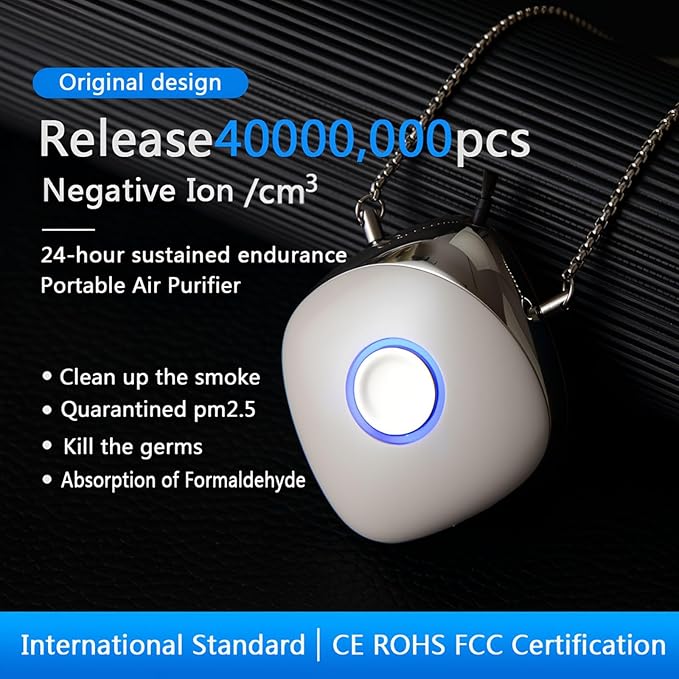 Personal Air Purifier, Chartreey Wearable Air Purifier Necklace, Ture 120 Million/cm³ High-Speed Negative Ion Generator Eliminates Dust, Pollen, Smoke, Maintenance Free(Rose Gold)