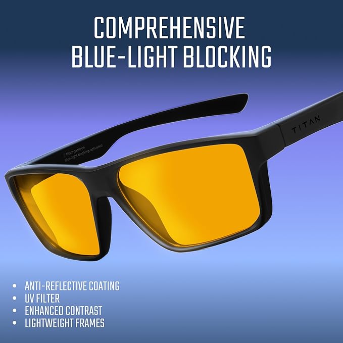 Titan Gaming Glasses, Anti Blue Light Glasses Men, UV400 Protection Blue Light Blocking Glasses for Computer Eye Strain