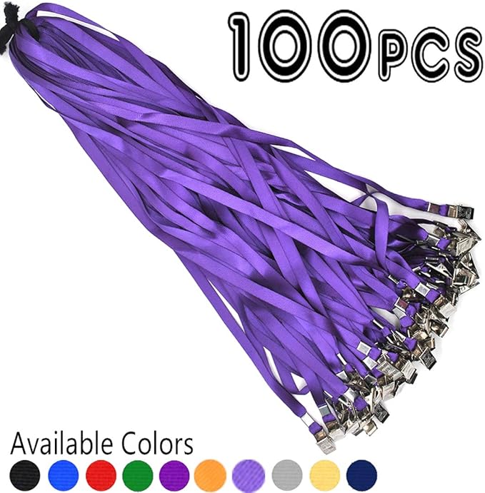 Bird Fiy Black Lanyards 100 Pack 34" Premium Lanyard Bulldog Clips Bulk Nylon Flat Lanyard with Badge Clip