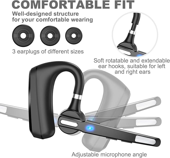 Bluetooth Headset V5.0, Wireless Bluetooth Earpiece 24Hrs HD Calling,CVC8.0 Dual Mic Noise Cancelling, Hands-Free Bluetooth Earphone for Driving/Business/Office