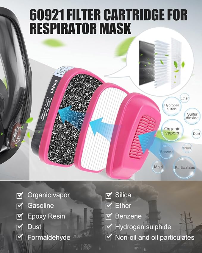 Full Face Respirator Mask with 60921 Filters - 6800 Reusable Gas Mask Against Dust Organic Vapor Anti-fog Mask for Epoxy Resin, Chemicals, Painting, Car Spraying, Woodworking, Welding, Polishing