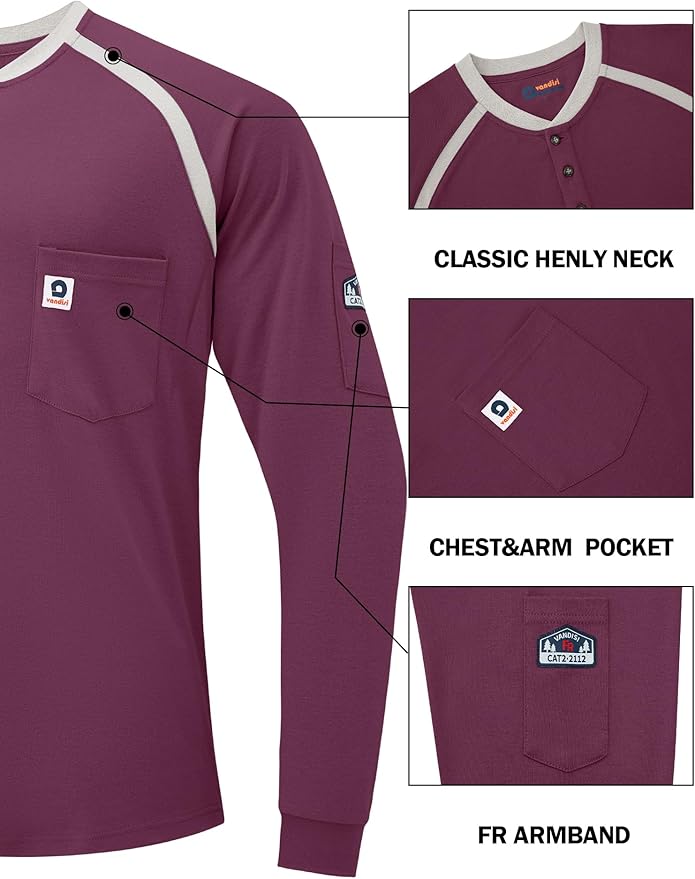 FR Shirts for Men CAT2 Flame Resistant Shirts 6.5oz Light Weight Long Sleeve Fire Retardant Shirts