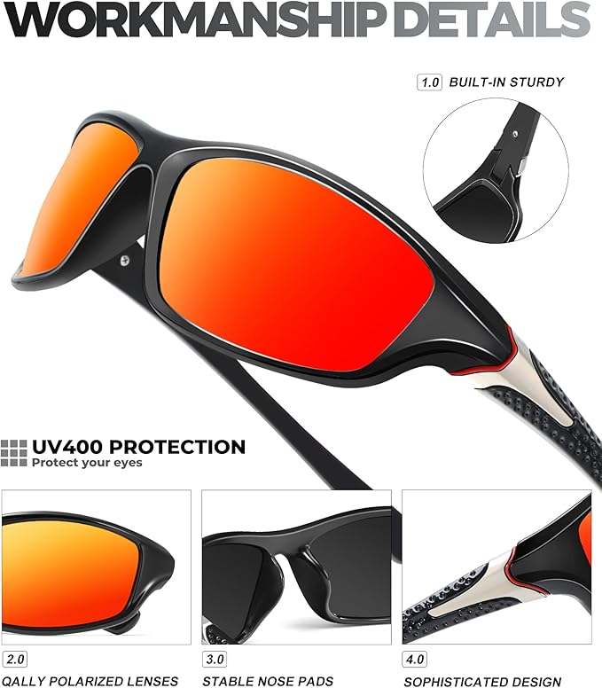 Polarized-Sunglasses-Men Sports Mens-Sunglasses: Sun-Glasses with UV400 Protection for Driving Golf Fishing Running