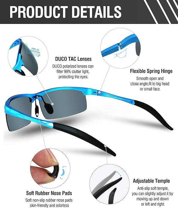 DUCO Mens Sports Polarized Sunglasses UV Protection Sunglasses for Men 8177s