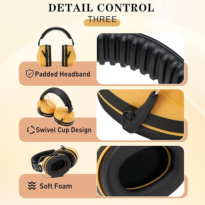 Hearing Protection Ear Muffs,NRR 28db Noise Cancelling for Shooting, Mowing, Construction,Yellow