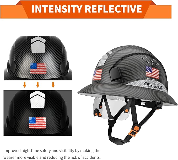 Full Brim Hard Hat with Visor, 6-Point Ratchet Suspension Safety Helmet, Superior Impact Head Protection, ANSI Z89.1 OSHA Approved Safety Helmet,Great for Men&Women