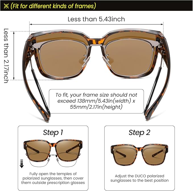 DUCO Fit Over Sunglasses for Men Women Wear Over Glasses Retro Wrap Around Polarized Sun Glasses UV400 Protection DC8981