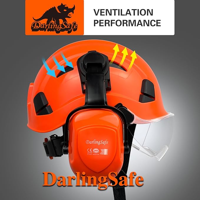 Hard Hat with Visor Ear Muffs Vented Safety Helmet with Visor Earmuffs ANSI Z89.1 Outdoor Work Hardhats Construction