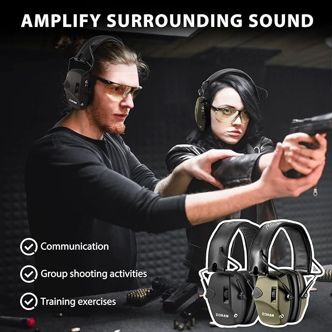 ZOHAN EM054 Electronic Shooting Ear Protection with Sound Amplification, Slim Active Noise Reduction Earmuffs for Gun Range