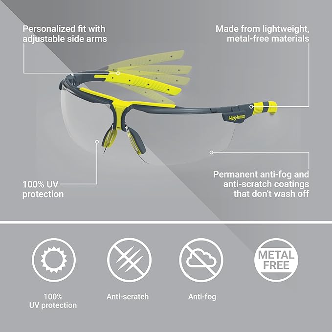 HexArmor VS300 Clear Safety Glasses for men and women | Anti-fog | Hot -Cold Temperature transitions | Adjustable side arms | Certified ANSI Z87 | 100% UV protected eyewear