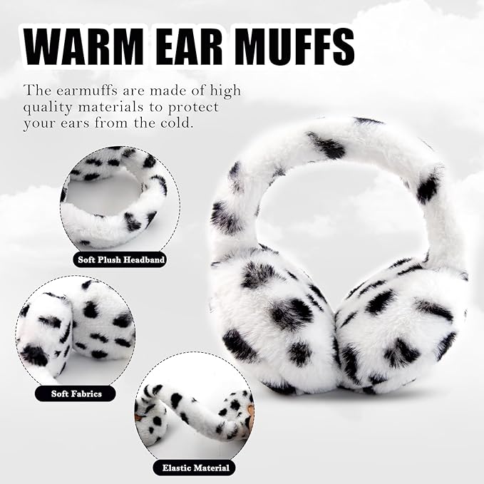 Winter Ear Muffs for Women Girls Faux Fur Cute White Earmuffs Fluffy Ear Warmers Foldable Ear Covers Outdoor