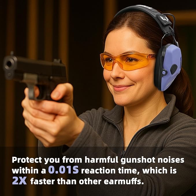 PROHEAR Electronic Ear Protection for Shooting with 4X Sound Amplification, Gun Range Hearing Protection Muffs, NRR 23dB Noise Reduction Headphones for Hunting, Purple