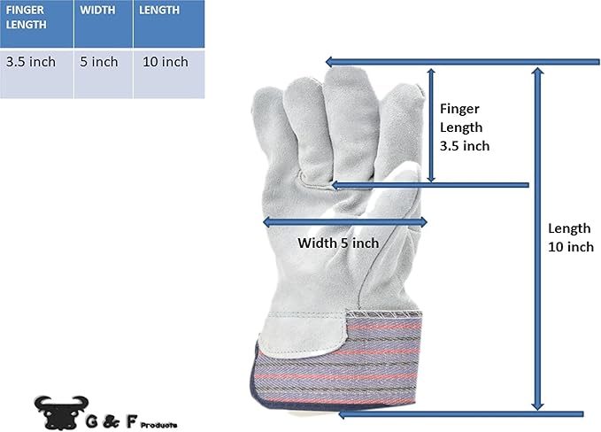 5 Pair Pack Leather Palm Work Gloves Cowhide Leather Suede Finish A Grade Premium