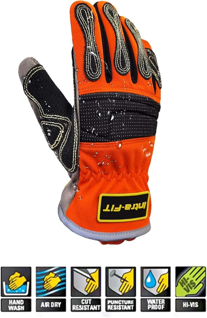 Medium Duty Extrication Recue Gloves, Cut Resistant, Oil & Water Resistant, EN388 Rate 4242XP/4131, Orange/Yellow