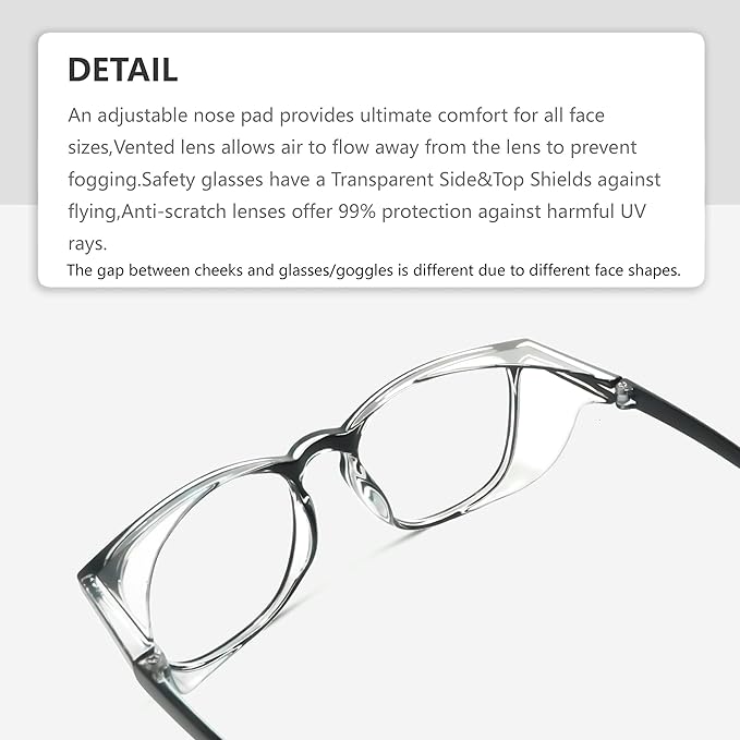 Safety Glasses Anti-Fog Goggles Z87.1 Blue Light Blocking Anti-Dust UV Protection Glasses For Men Women (Black001)