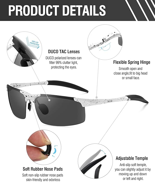 DUCO Mens Sports Polarized Sunglasses UV Protection Sunglasses for Men 8177s