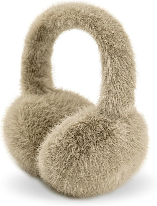 Winter Ear Muffs for Women Girls Faux Fur Cute White Earmuffs Fluffy Ear Warmers Foldable Ear Covers Outdoor