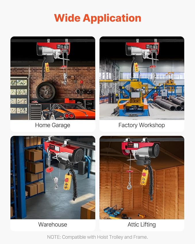 VEVOR Electric Hoist 1760lbs with 14ft Wired Remote Control, Electric Hoist 110 Volt with 40ft Single Cable Lifting Height & Pure Copper Motor, for Garage Warehouse Factory