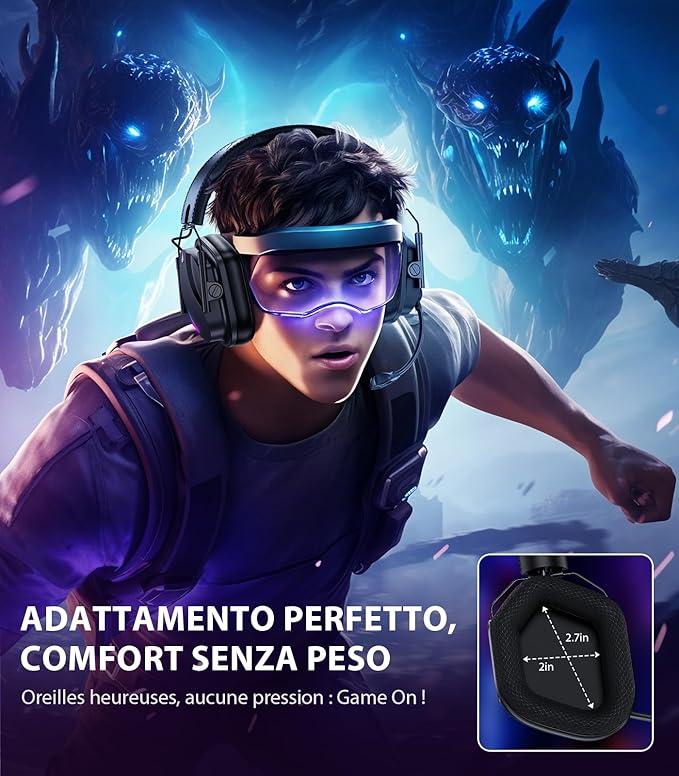 HW12 Wireless Gaming Headset with Microphone 2.4GHz Bluetooth Gaming Headphones Wireless of Duty/FPS Gamers,50Hr Battery Life Gamer Headset for PS5,PS4,PC,Switch,Mac