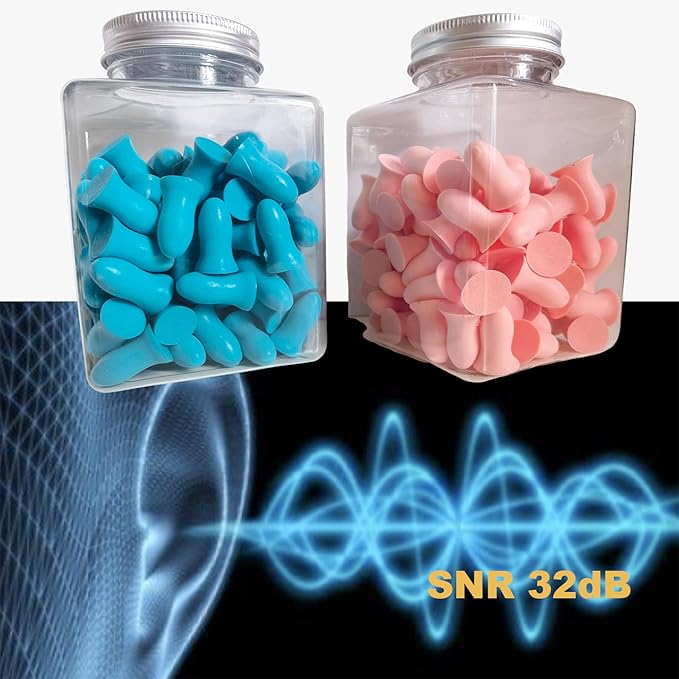 Soft Foam Earplugs 50 Pair,32dB Highest NRR for Noise Reduction,Safety Hearing Protection Ear Plugs Contoured for Comfort Slow Rebound,Tapón para el oído,Slim Waist (Blue, Standard)