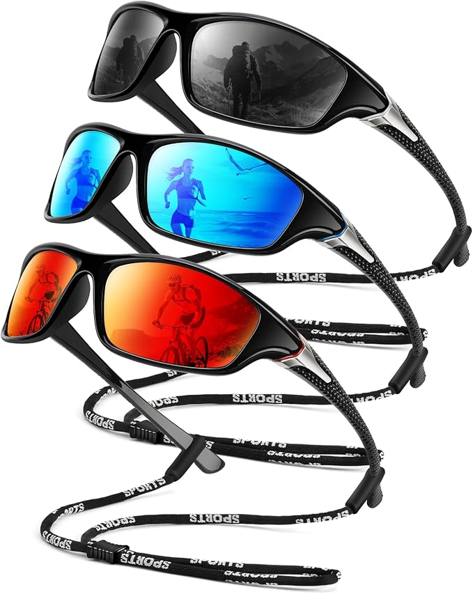 Polarized Sunglasses-Men Sports Sunglasses: Mens Sunglasses Polarized Running Sun Glasses Driving Fishing 3 Packs