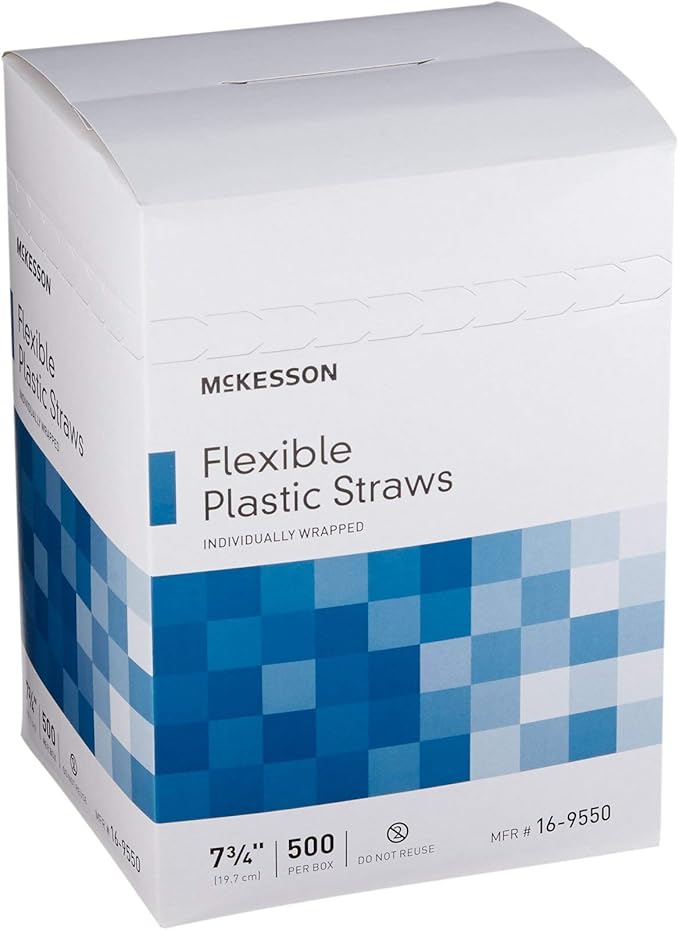 McKesson Flexible Plastic Straws, Individually Wrapped, 7 3/4 in, 10000 Count