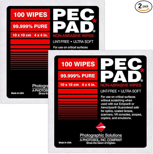 PEC-PAD Lint Free Wipes 4”x4” Non-Abrasive Ultra Soft Cloth for Cleaning Sensitive Surfaces like Camera, Lens, Filters, Film, Scanners, Telescopes, Microscopes, Binoculars. (100 Sheets Per/Pkg) 2-Pack