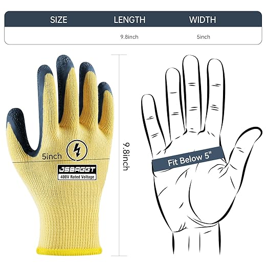 Insulated Electrician Gloves 400V High Voltage Resistant, Flame Retardant & Rubber Non-Slip Grip for Electrical Work (Yellow, 1PCS)
