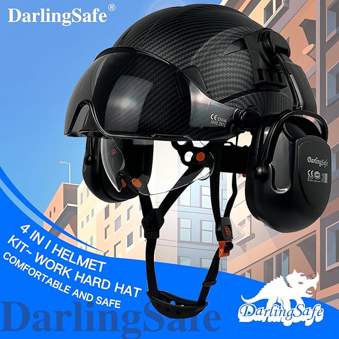 DS-A8S Matte Black Hard Hats with Visor Ear Muffs Safety Helmet Outdoor Work Head Protection ANSI Z89.1 OSHA Approved Industrial Forestry
