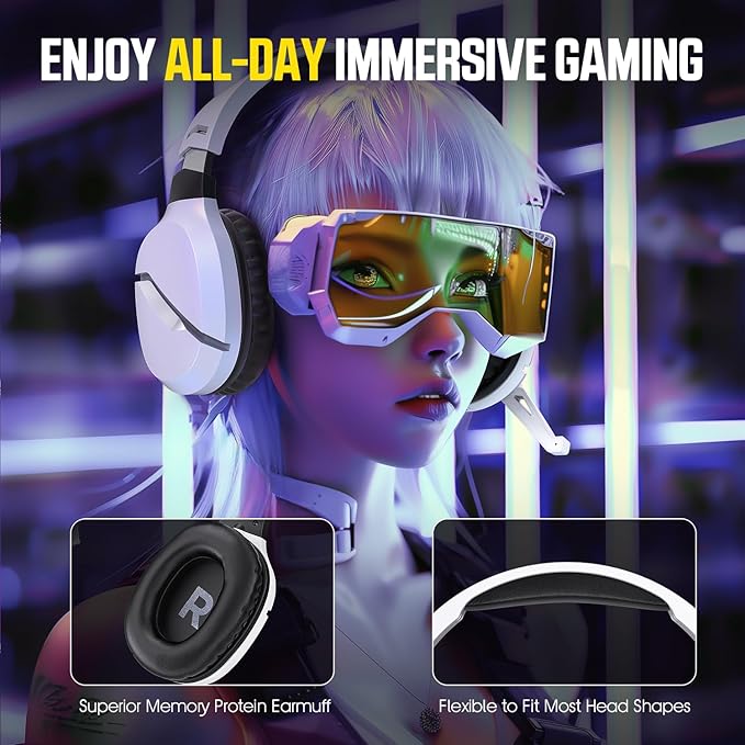 Wireless Gaming Headset with Noise Canceling Microphone for PS5, PC, PS4, 2.4G/Bluetooth Gaming Headphones with USB and Type-c Connector, Wired Mode for Controller Gamecube
