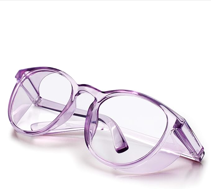 Stylish Round Safety Glasses Anti-Fog Women | Fashion Eye Protection Blue Light Blocking Glasses with Side Shields | Lab Clear Protection Goggles (Lilac)