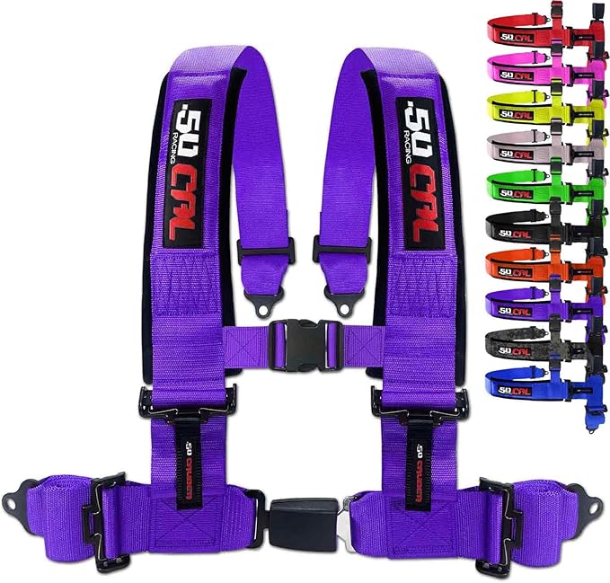 Purple 4 Point Harness for Bucket Seat, Push Button Release, 10 Color Options, Racing Harness, Race Car, Off Road Vehicle, UTV, RZR (1 Unit) [6036]