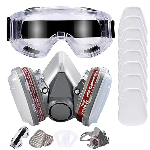 Reusable Face Cover Set for Painting,Gas, Dust, Machine Polishing, Organic Vapors with Filter Cotton, Glasses for Staining,Car Spraying,Sanding &Cutting, DIY and Other Work Protection
