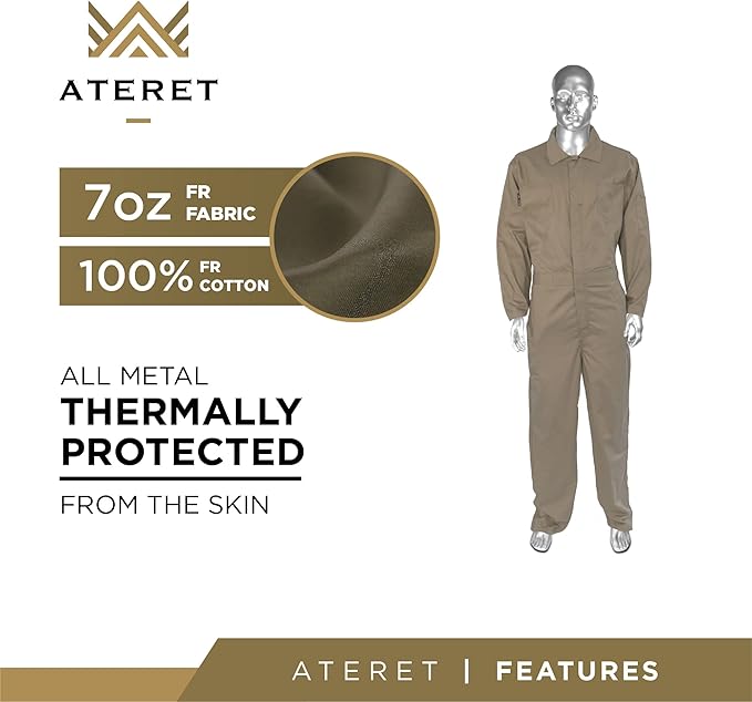 ATERET I Flame Resistant FR Coverall, Lightweight 7 ounce 100% cotton FR treated