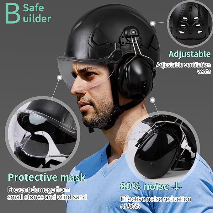 SRSAFETY Full Brim Hard Hat Carbon Fiber Design 6 Point Adjustable Ratchet Suspension OSHA Approved ABS Work Helmet for Men&Women ANSI Z89.1 Type I Class C