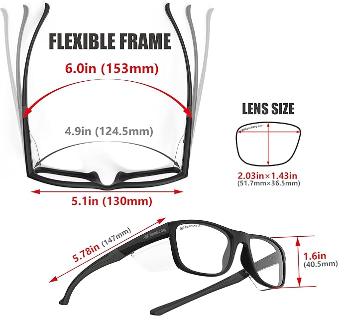 HTS TR90NZZ Safety Glasses Small Size with Side Shields ANSI Z87 Optical Eyeglass prescription Frame Scratch Fog Resistant