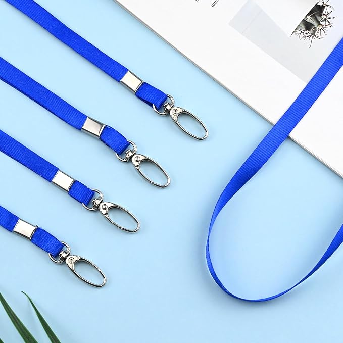 50Pcs Blue Lanyard for ID Badges Nylon Flat Lanyard with Swivel Hook Bulk Lanyards for Office, School, Conference