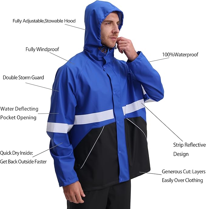 Rain Suit for Men Heavy Duty Workwear Waterproof Jacket with Pants 3 Pieces