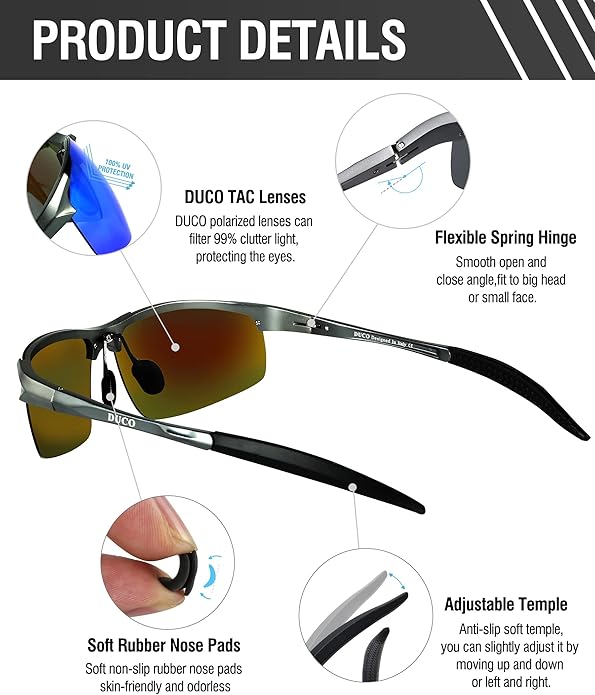 DUCO Mens Sports Polarized Sunglasses UV Protection Sunglasses for Men 8177s