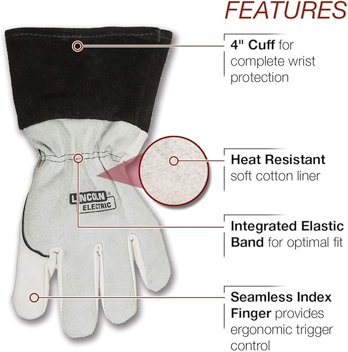 Lincoln Electric DynaMIG Traditional MIG Welding Gloves | Top Grain Leather | Extra Large | K3805-XL,White