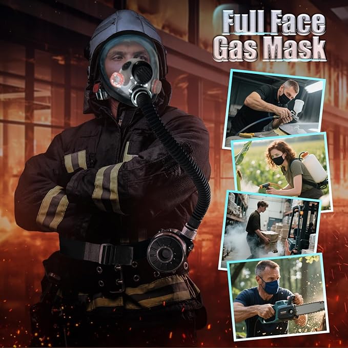 Portable PAPR Respirator System - Powered Air Purifying Respirator with 40mm Filter | Full Face Gas Mask for Dust Paint Spray