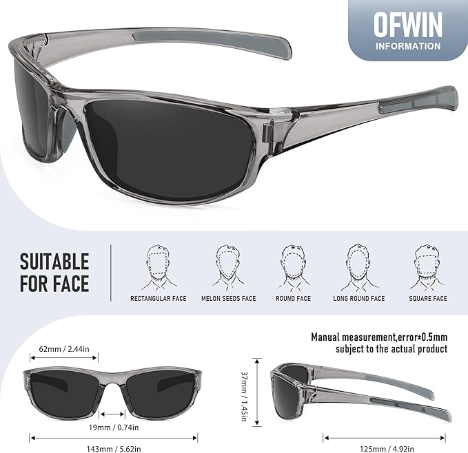 Sports Polarized Sunglasses for Men Women Wrap Around Sun Glasses Fishing Cycling Driving Running UV Protection