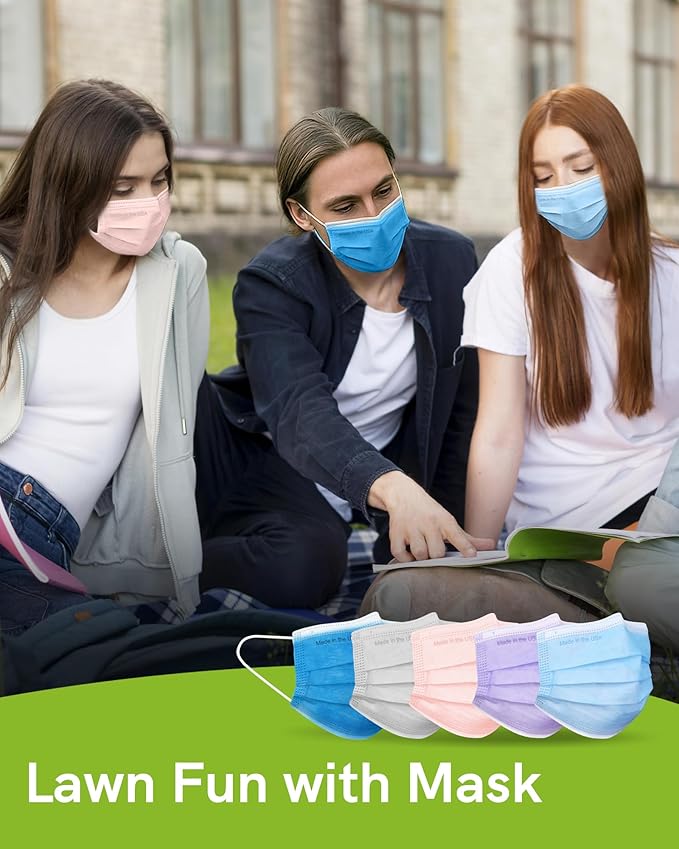 FriCARE Made in USA Disposable Face Masks, 3-Ply ASTM Level 3 Medical Grade, Breathable & Comfortable for Adult Daily Work/Sun Protection, 50 Pack Nordic Breeze