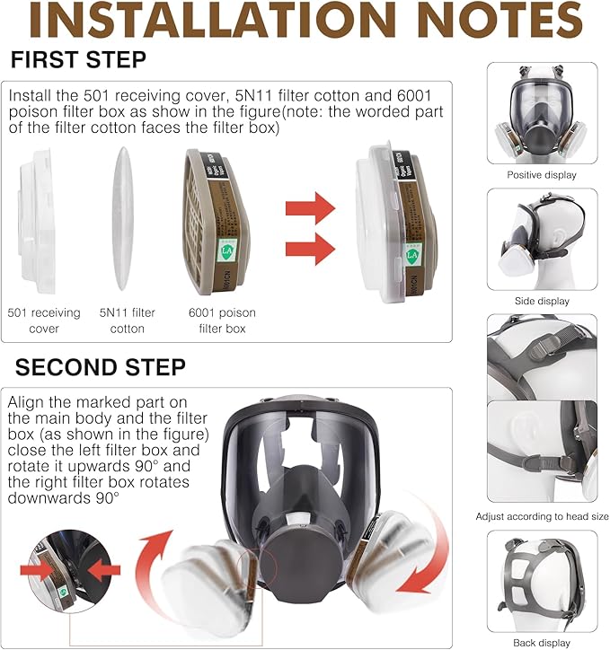 Full Face Respirator Mask, Gas Masks Survival Nuclear and Chemical, Gas Respirator with Activated Carbon Filters