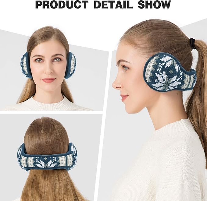 Venswell Knit Ear Muffs for Winter Women Men Soft Earmuffs Cold Weather Fleece Ear Warmers Cover Foldable & Adjustable