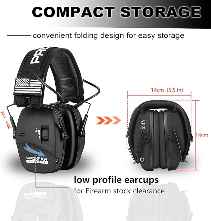 PROHEAR Digital Electronic Shooting Ear Protection Sound Amplification Earmuffs, 23dB NRR Low Profile Noise Reduction Hearing Protection for Gun Range and Hunting, Black