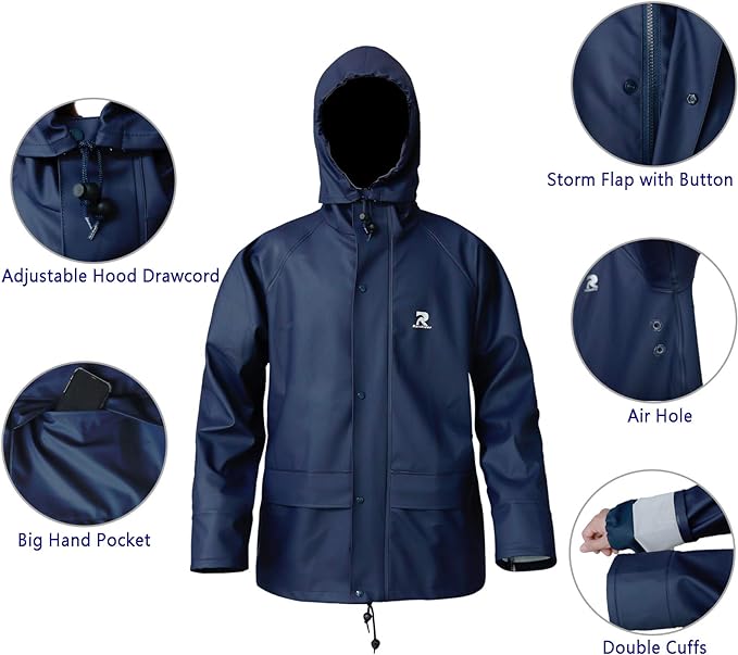 RainRider Rain Suits for Men Waterproof Rain Jacket Coat Pants Heavy Duty Women Fishing Rain Gear Workwear