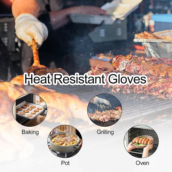 Luomorgo 1 Pair Heat Resistant Gloves, 480°C / 896°F Oven Gloves Oven Mitts, Hot Food Gloves for BBQ, Grilling, Baking, Cooking