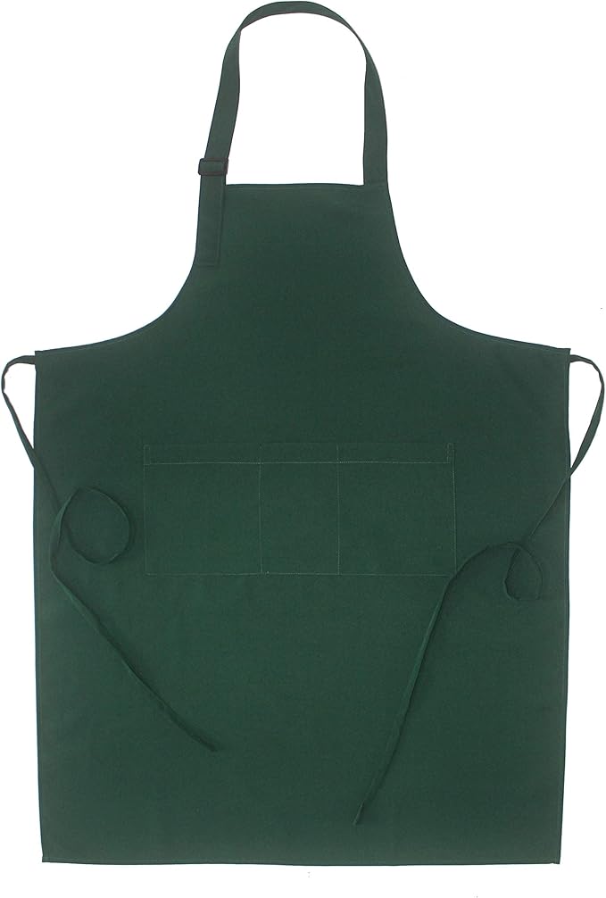 Christmas Green Professional Waterdrop Resistant Adjustable Extra Long Bib Apron 3 Pockets Home Kitchen Garden Restaurant Cafe Bar Pub Bakery for Cooking Chef Baker Servers Craft Unisex